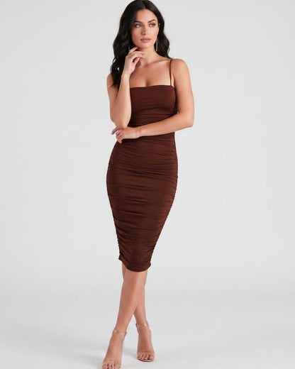 Ramblion Una midi dress — square neck neckline · styled view 27 · styled for cocktail season