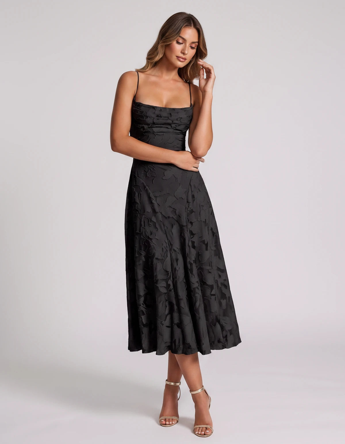 Undine Midi Dresses — Black | SKU: RB-038f47-black-2,RB-038f47-black-4,RB-038f47-black-6,RB-038f47-black-8,RB-038f47-black-10,RB-038f47-black-12,RB-038f47-black-14,RB-038f47-black-16,RB-038f47-black-16W,RB-038f47-black-18W,RB-038f47-black-20W,RB-038f47-black-22W
