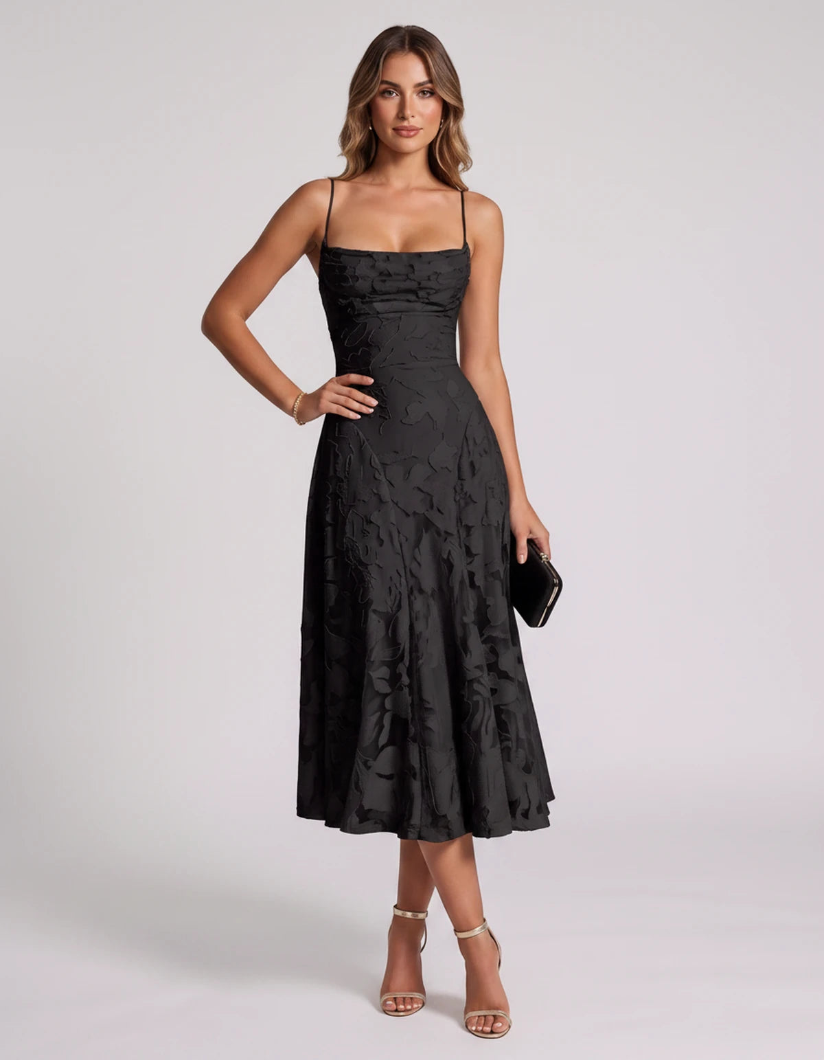 Undine Midi Dresses — Black | SKU: RB-038f47-black-2,RB-038f47-black-4,RB-038f47-black-6,RB-038f47-black-8,RB-038f47-black-10,RB-038f47-black-12,RB-038f47-black-14,RB-038f47-black-16,RB-038f47-black-16W,RB-038f47-black-18W,RB-038f47-black-20W,RB-038f47-black-22W