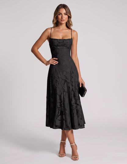 Undine Midi Dresses — Black | SKU: RB-038f47-black-2,RB-038f47-black-4,RB-038f47-black-6,RB-038f47-black-8,RB-038f47-black-10,RB-038f47-black-12,RB-038f47-black-14,RB-038f47-black-16,RB-038f47-black-16W,RB-038f47-black-18W,RB-038f47-black-20W,RB-038f47-black-22W
