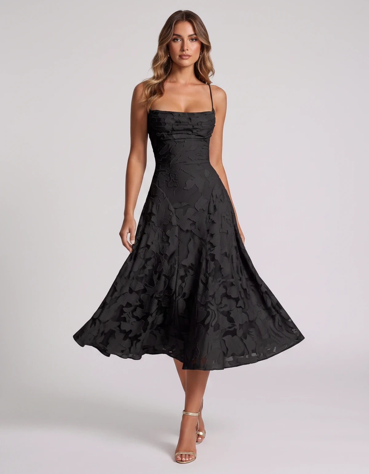Undine Midi Dresses — Black | SKU: RB-038f47-black-2,RB-038f47-black-4,RB-038f47-black-6,RB-038f47-black-8,RB-038f47-black-10,RB-038f47-black-12,RB-038f47-black-14,RB-038f47-black-16,RB-038f47-black-16W,RB-038f47-black-18W,RB-038f47-black-20W,RB-038f47-black-22W