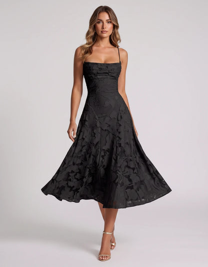 Undine Midi Dresses — Black | SKU: RB-038f47-black-2,RB-038f47-black-4,RB-038f47-black-6,RB-038f47-black-8,RB-038f47-black-10,RB-038f47-black-12,RB-038f47-black-14,RB-038f47-black-16,RB-038f47-black-16W,RB-038f47-black-18W,RB-038f47-black-20W,RB-038f47-black-22W