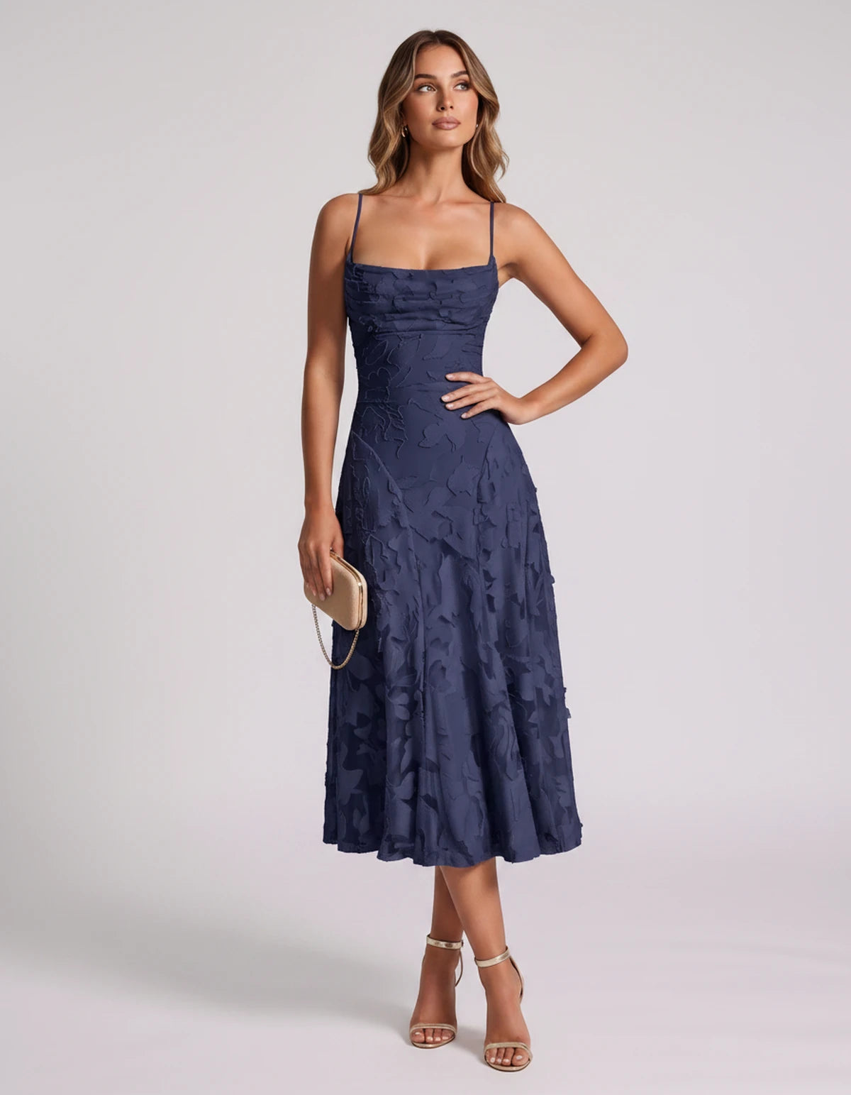 Undine Midi Dresses — Navy | SKU: RB-038f47-navy-2,RB-038f47-navy-4,RB-038f47-navy-6,RB-038f47-navy-8,RB-038f47-navy-10,RB-038f47-navy-12,RB-038f47-navy-14,RB-038f47-navy-16,RB-038f47-navy-16W,RB-038f47-navy-18W,RB-038f47-navy-20W,RB-038f47-navy-22W