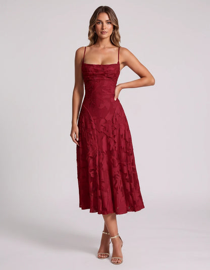 Undine Midi Dresses — Red | SKU: RB-038f47-red-2,RB-038f47-red-4,RB-038f47-red-6,RB-038f47-red-8,RB-038f47-red-10,RB-038f47-red-12,RB-038f47-red-14,RB-038f47-red-16,RB-038f47-red-16W,RB-038f47-red-18W,RB-038f47-red-20W,RB-038f47-red-22W