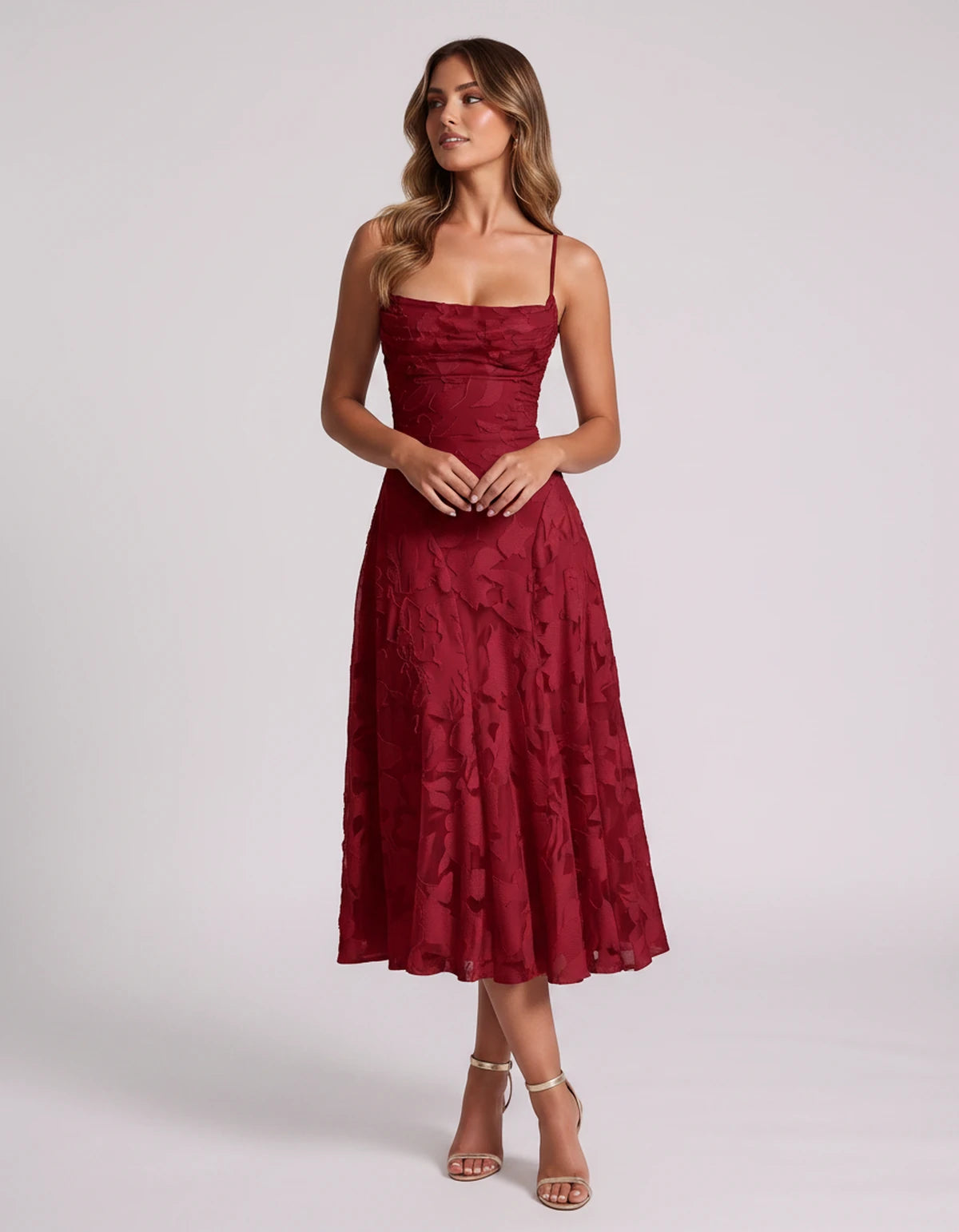 Undine Midi Dresses — Red | SKU: RB-038f47-red-2,RB-038f47-red-4,RB-038f47-red-6,RB-038f47-red-8,RB-038f47-red-10,RB-038f47-red-12,RB-038f47-red-14,RB-038f47-red-16,RB-038f47-red-16W,RB-038f47-red-18W,RB-038f47-red-20W,RB-038f47-red-22W