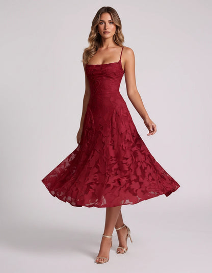 Undine Midi Dresses — Red | SKU: RB-038f47-red-2,RB-038f47-red-4,RB-038f47-red-6,RB-038f47-red-8,RB-038f47-red-10,RB-038f47-red-12,RB-038f47-red-14,RB-038f47-red-16,RB-038f47-red-16W,RB-038f47-red-18W,RB-038f47-red-20W,RB-038f47-red-22W