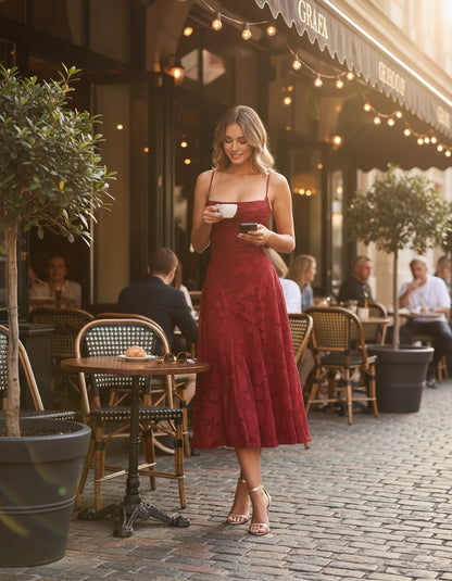 Undine Midi Dresses — Red | SKU: RB-038f47-red-2,RB-038f47-red-4,RB-038f47-red-6,RB-038f47-red-8,RB-038f47-red-10,RB-038f47-red-12,RB-038f47-red-14,RB-038f47-red-16,RB-038f47-red-16W,RB-038f47-red-18W,RB-038f47-red-20W,RB-038f47-red-22W