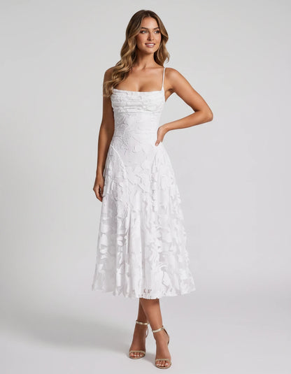 Undine Midi Dresses — White | SKU: RB-038f47-white-2,RB-038f47-white-4,RB-038f47-white-6,RB-038f47-white-8,RB-038f47-white-10,RB-038f47-white-12,RB-038f47-white-14,RB-038f47-white-16,RB-038f47-white-16W,RB-038f47-white-18W,RB-038f47-white-20W,RB-038f47-white-22W