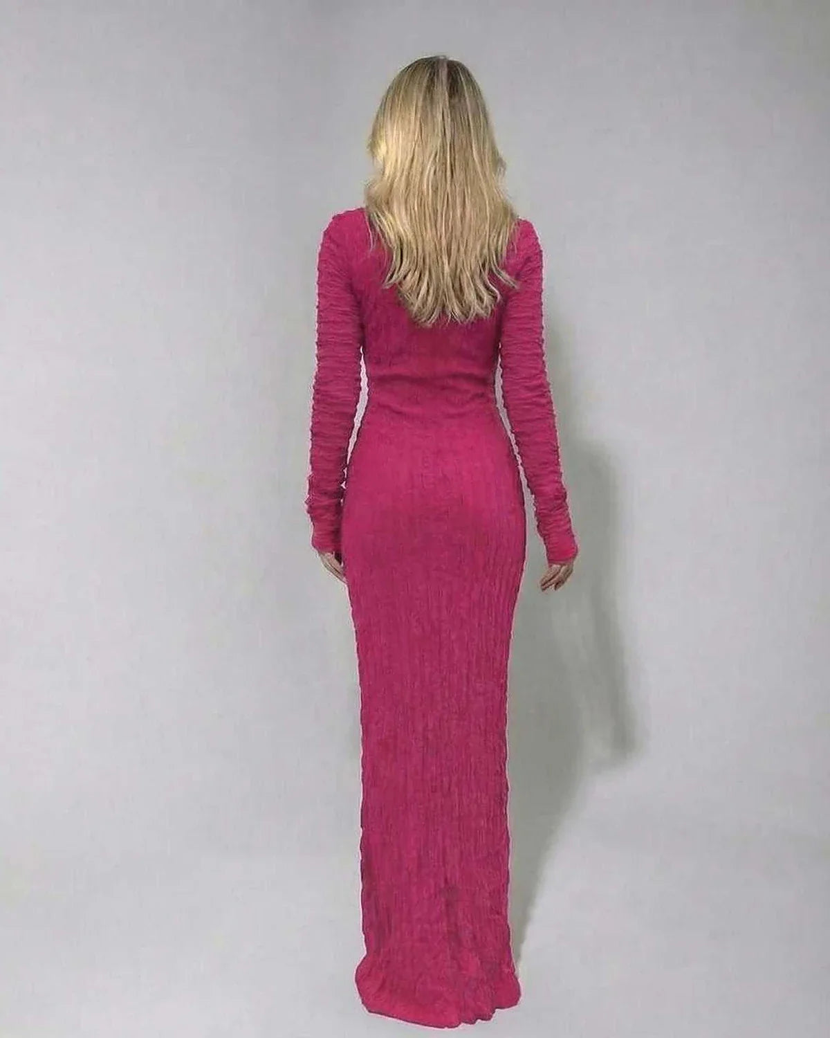 Pink Gown Round Neck Long Sleeve Maxi Dress | Gala Nights, Cocktail Hour & Everyday Wear, back view | Ramblion | SKU: IMD-483726195-pink-L-8856,IMD-483726195-pink-M-2319,IMD-483726195-pink-S-3127,IMD-483726195-pink-XL-9055,IMD-483726195-pink-XS-6749