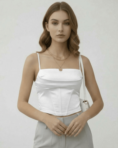 White Satin Round Neck Sleeveless Set, front view | Ramblion | SKU: CCT-17452-white-L-5395,CCT-17452-white-M-7617,CCT-17452-white-S-2795,CCT-17452-white-XL-8659,CCT-17452-white-XS-5952
