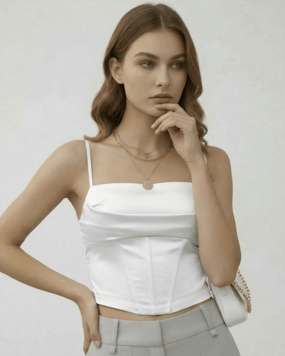 White Satin Round Neck Sleeveless Set, front view | Ramblion | SKU: CCT-17452-white-L-5395,CCT-17452-white-M-7617,CCT-17452-white-S-2795,CCT-17452-white-XL-8659,CCT-17452-white-XS-5952