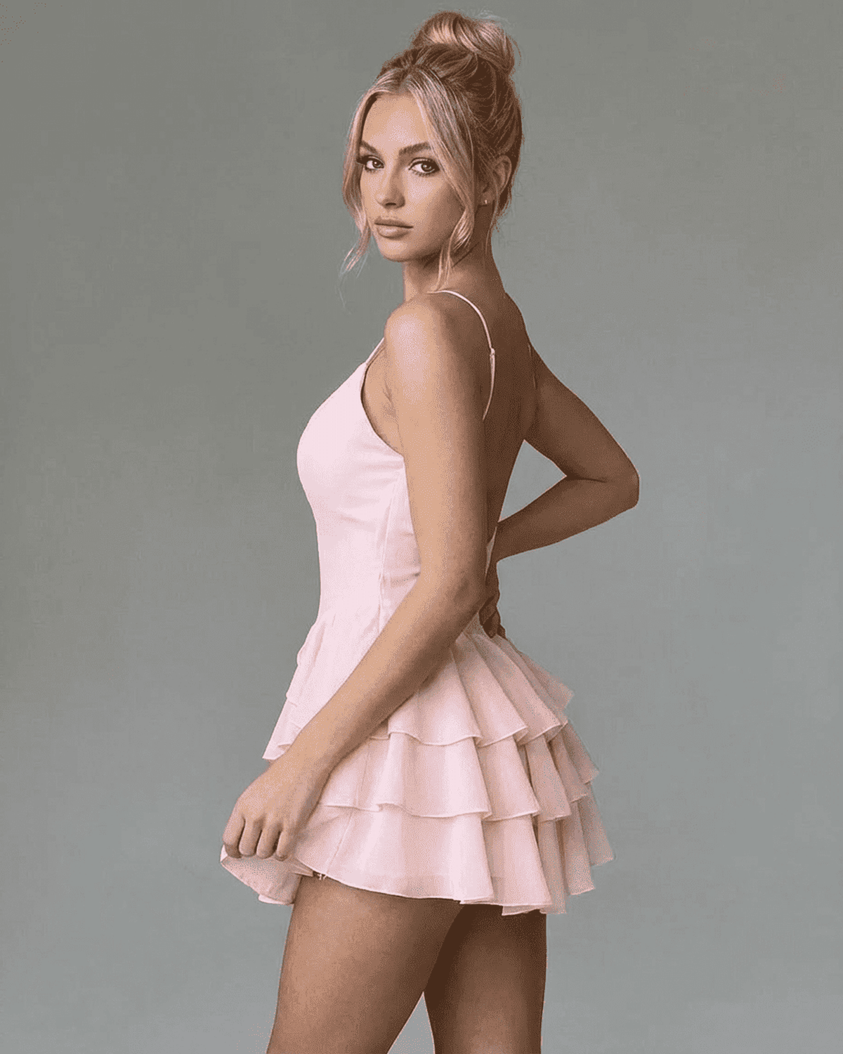 Usna Mini Dress by RAMBLION, pink mesh blend, elegant silhouette, playful style for various occasions.