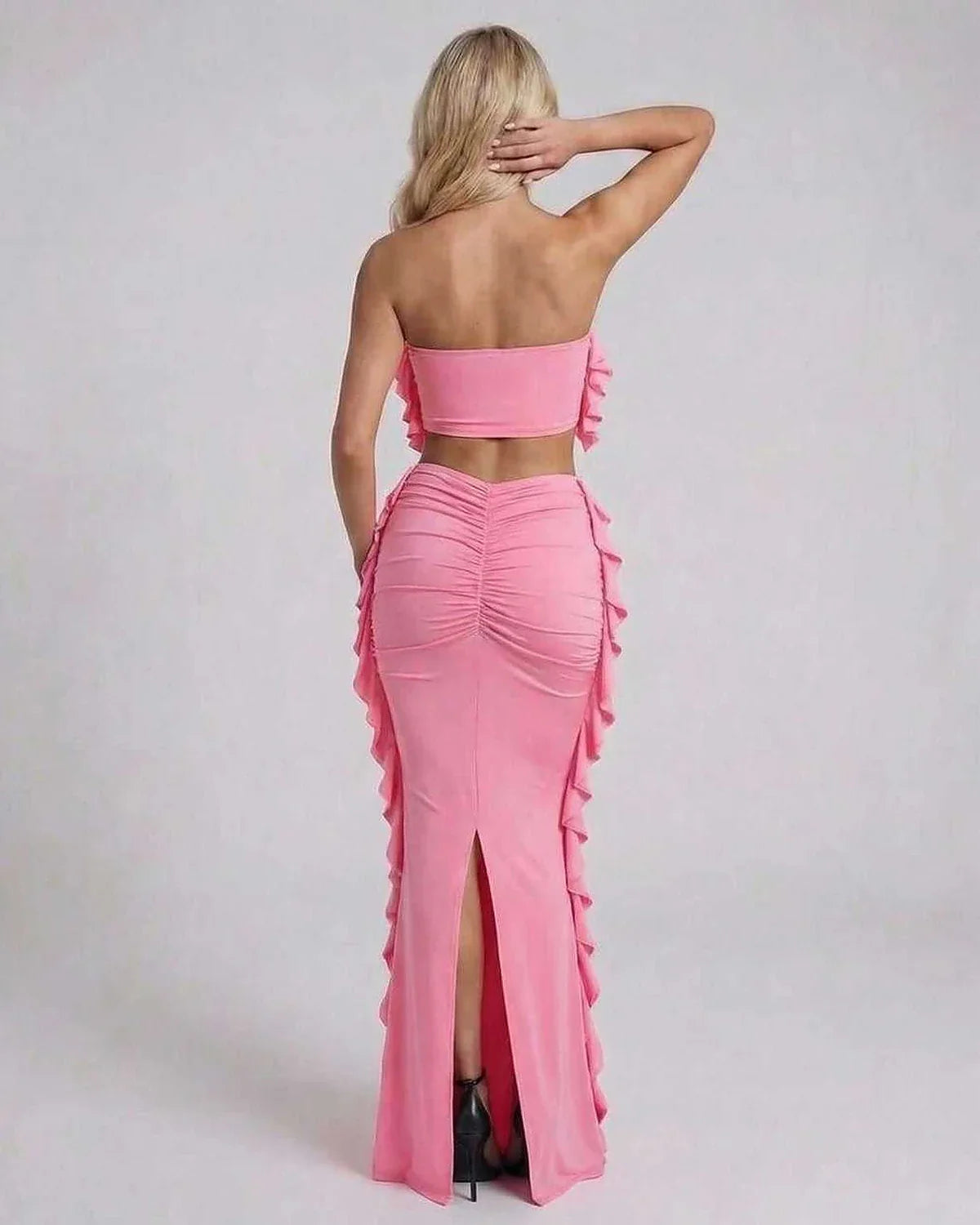 Pink Bodycon Strapless Maxi Dress | Evening Events, Party Nights, Everyday Wear & Brunch, back view | Ramblion | SKU: CMX-583920174-pink-L-7889,CMX-583920174-pink-M-1525,CMX-583920174-pink-S-8093,CMX-583920174-pink-XL-1694,CMX-583920174-pink-XS-4206