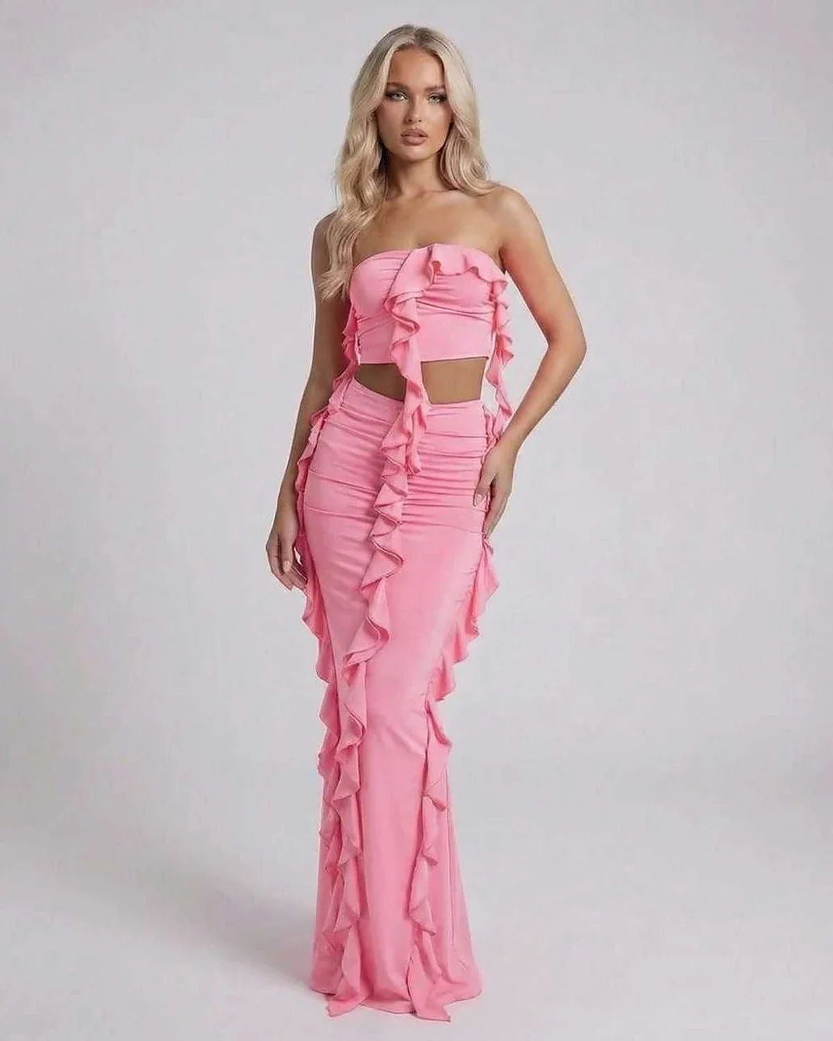 Pink Bodycon Strapless Maxi Dress | Evening Events, Party Nights, Everyday Wear & Brunch, front view | Ramblion | SKU: CMX-583920174-pink-L-7889,CMX-583920174-pink-M-1525,CMX-583920174-pink-S-8093,CMX-583920174-pink-XL-1694,CMX-583920174-pink-XS-4206