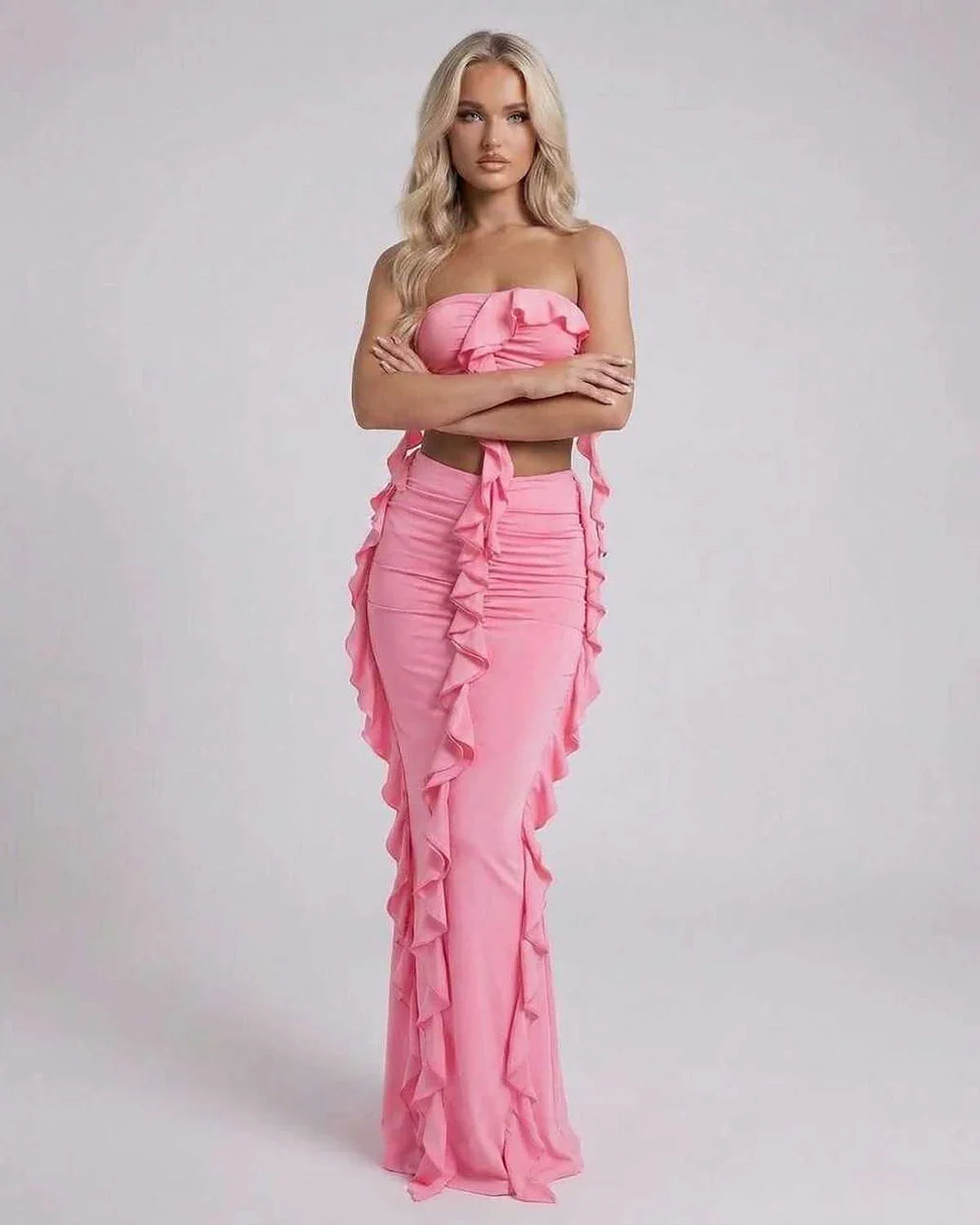 Pink Bodycon Strapless Maxi Dress | Evening Events, Party Nights, Everyday Wear & Brunch, front view | Ramblion | SKU: CMX-583920174-pink-L-7889,CMX-583920174-pink-M-1525,CMX-583920174-pink-S-8093,CMX-583920174-pink-XL-1694,CMX-583920174-pink-XS-4206