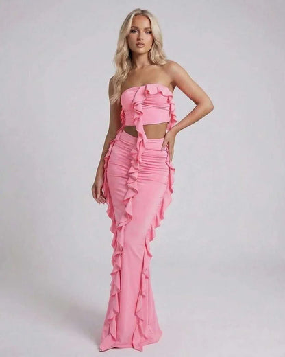 Pink Bodycon Strapless Maxi Dress | Evening Events, Party Nights, Everyday Wear & Brunch, front view | Ramblion | SKU: CMX-583920174-pink-L-7889,CMX-583920174-pink-M-1525,CMX-583920174-pink-S-8093,CMX-583920174-pink-XL-1694,CMX-583920174-pink-XS-4206