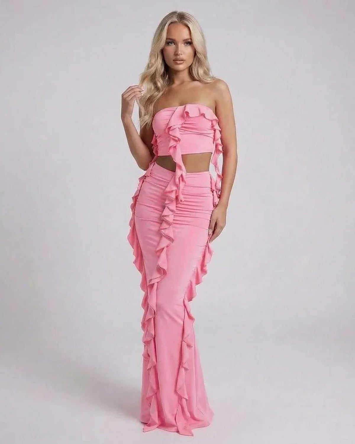 Pink Bodycon Strapless Maxi Dress | Evening Events, Party Nights, Everyday Wear & Brunch, front view | Ramblion | SKU: CMX-583920174-pink-L-7889,CMX-583920174-pink-M-1525,CMX-583920174-pink-S-8093,CMX-583920174-pink-XL-1694,CMX-583920174-pink-XS-4206