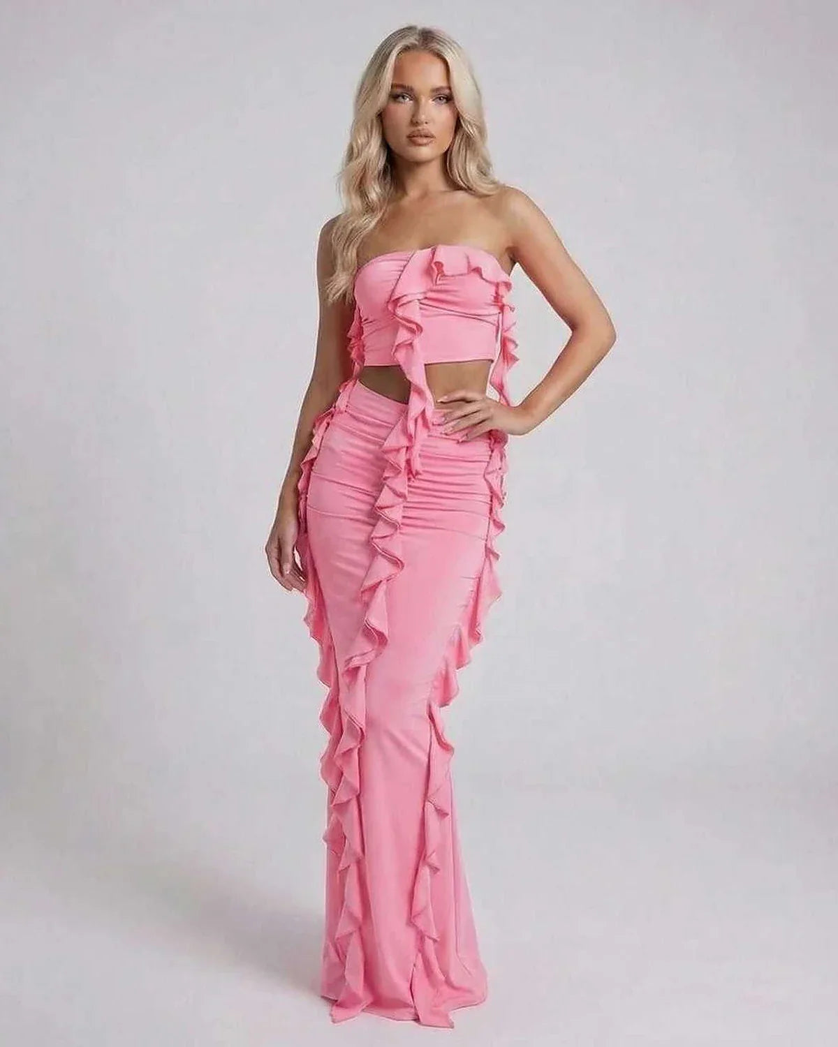 Pink Bodycon Strapless Maxi Dress | Evening Events, Party Nights, Everyday Wear & Brunch, front view | Ramblion | SKU: CMX-583920174-pink-L-7889,CMX-583920174-pink-M-1525,CMX-583920174-pink-S-8093,CMX-583920174-pink-XL-1694,CMX-583920174-pink-XS-4206