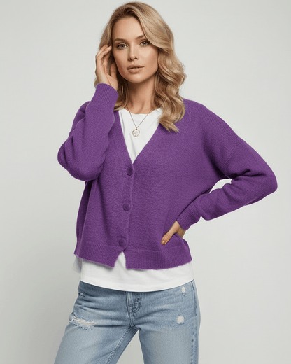 Purple Cardigan, front view | Ramblion | SKU: IC-628374920-purple-L-7025,IC-628374920-purple-M-1379,IC-628374920-purple-S-4056,IC-628374920-purple-XL-9312,IC-628374920-purple-XS-4964