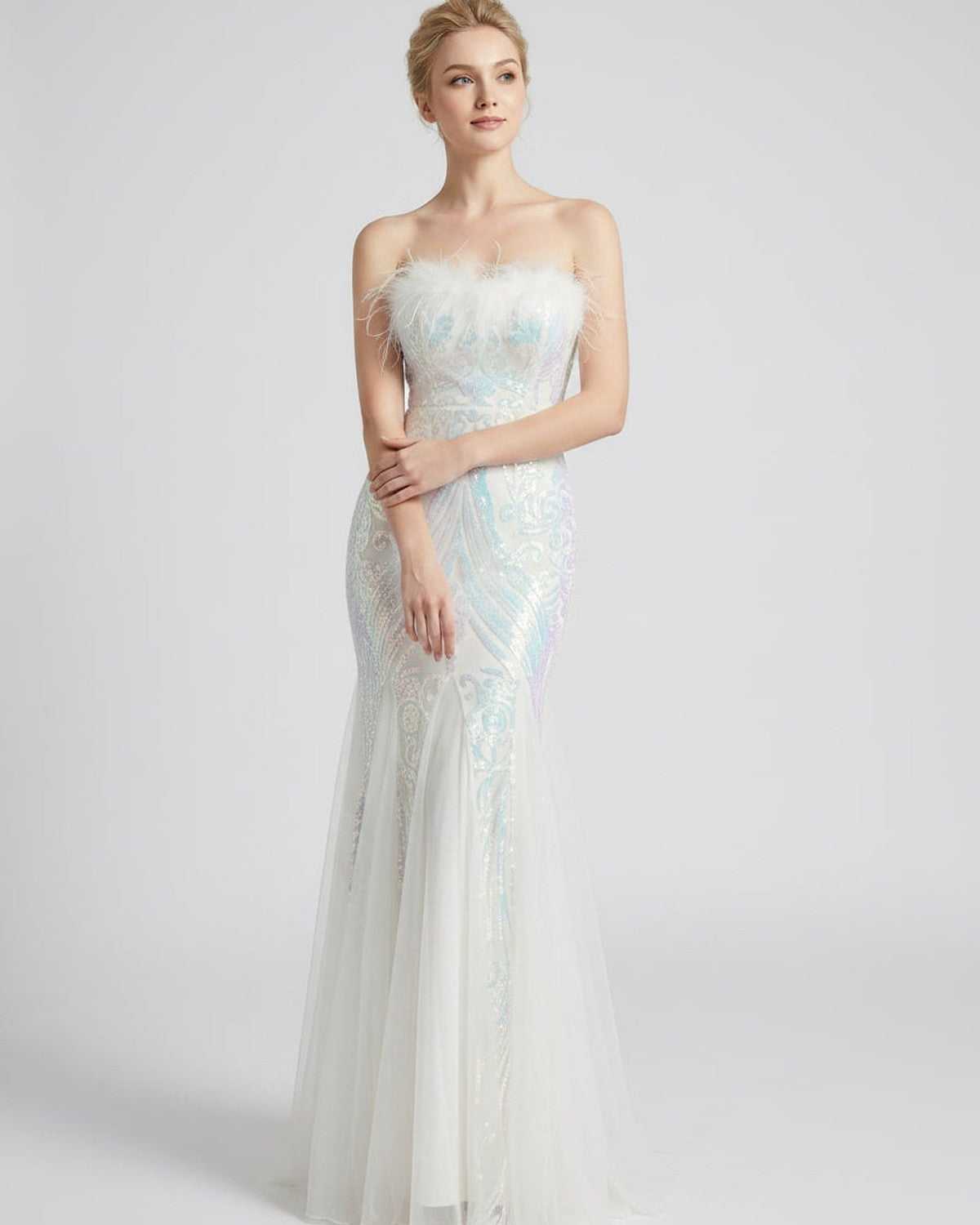 Ramblion Vela maxi dress — off-shoulder neckline · fabric close-up · styled for prom season