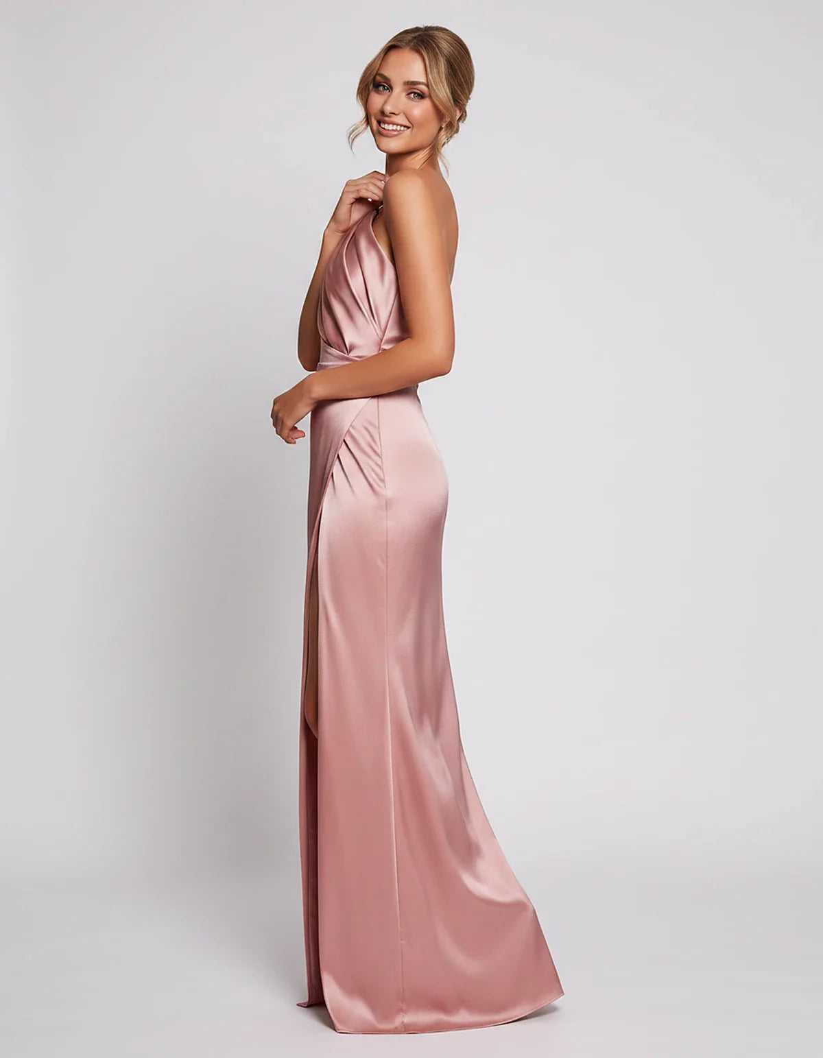 Satin Sleeveless One Shoulder Mermaid Maxi Dress with Side Slit for Party, Cocktail, Evening, Wedding Guest & Summer Events, | SKU: VMD-741926583104857-DUSTYROSE-L,VMD-741926583104857-DUSTYROSE-M,VMD-741926583104857-DUSTYROSE-S,VMD-741926583104857-DUSTYROSE-XL,VMD-741926583104857-DUSTYROSE-XS