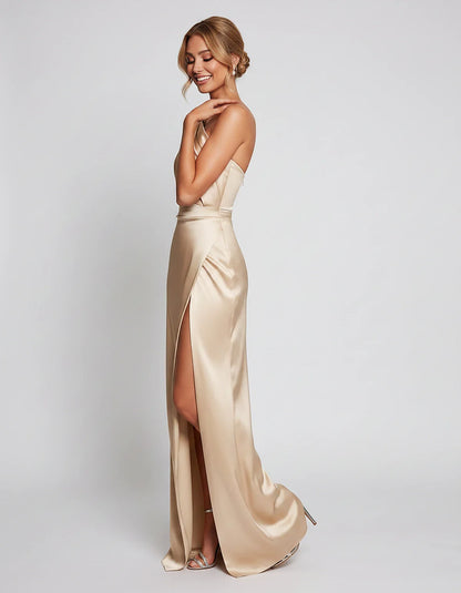 Satin Sleeveless One Shoulder Mermaid Maxi Dress with Side Slit for Party, Cocktail, Evening, Wedding Guest & Summer Events, | SKU: VMD-741926583104857-BEIGE-L,VMD-741926583104857-BEIGE-M,VMD-741926583104857-BEIGE-S,VMD-741926583104857-BEIGE-XL,VMD-741926583104857-BEIGE-XS