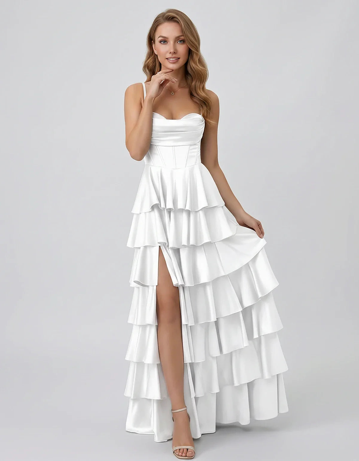 Satin Spaghetti Strap Sweetheart Neck A-Line Maxi Dress for Party, Cocktail, Evening, Wedding Guest, Prom & Summer Events, fr | SKU: VMD-583741926184507-WHITE-L,VMD-583741926184507-WHITE-M,VMD-583741926184507-WHITE-S,VMD-583741926184507-WHITE-XL,VMD-583741926184507-WHITE-XS