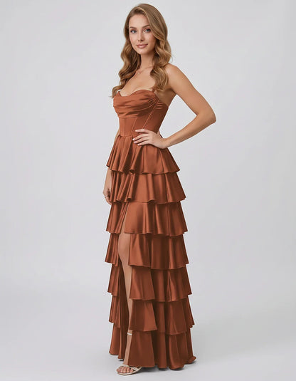 Satin Spaghetti Strap Sweetheart Neck A-Line Maxi Dress for Party, Cocktail, Evening, Wedding Guest, Prom & Summer Events, si | SKU: VMD-583741926184507-ORANGE-L,VMD-583741926184507-ORANGE-M,VMD-583741926184507-ORANGE-S,VMD-583741926184507-ORANGE-XL,VMD-583741926184507-ORANGE-XS