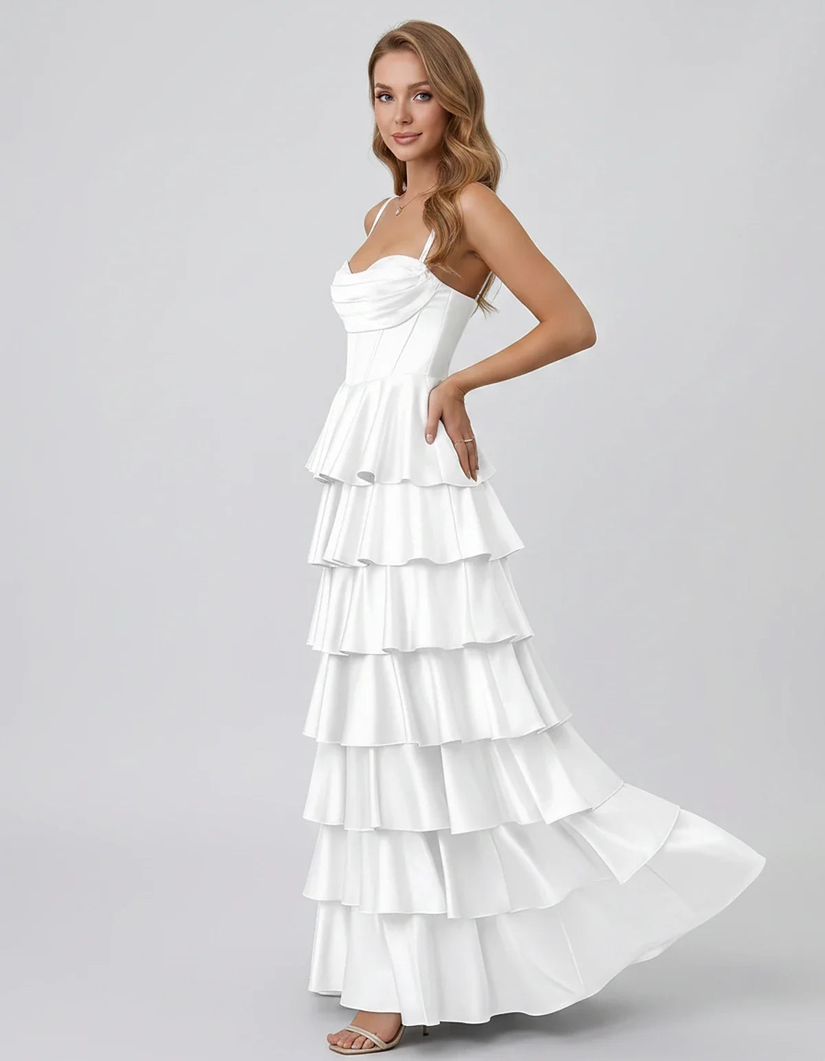 Satin Spaghetti Strap Sweetheart Neck A-Line Maxi Dress for Party, Cocktail, Evening, Wedding Guest, Prom & Summer Events, si | SKU: VMD-583741926184507-WHITE-L,VMD-583741926184507-WHITE-M,VMD-583741926184507-WHITE-S,VMD-583741926184507-WHITE-XL,VMD-583741926184507-WHITE-XS