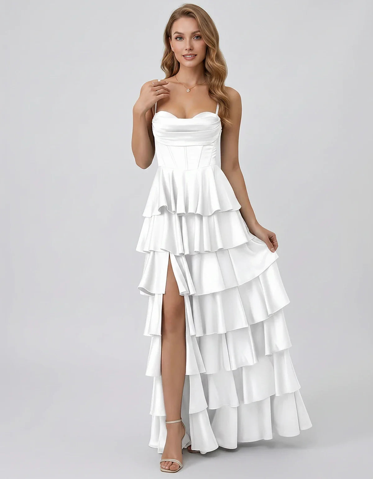 Satin Spaghetti Strap Sweetheart Neck A-Line Maxi Dress for Party, Cocktail, Evening, Wedding Guest, Prom & Summer Events, fr | SKU: VMD-583741926184507-WHITE-L,VMD-583741926184507-WHITE-M,VMD-583741926184507-WHITE-S,VMD-583741926184507-WHITE-XL,VMD-583741926184507-WHITE-XS