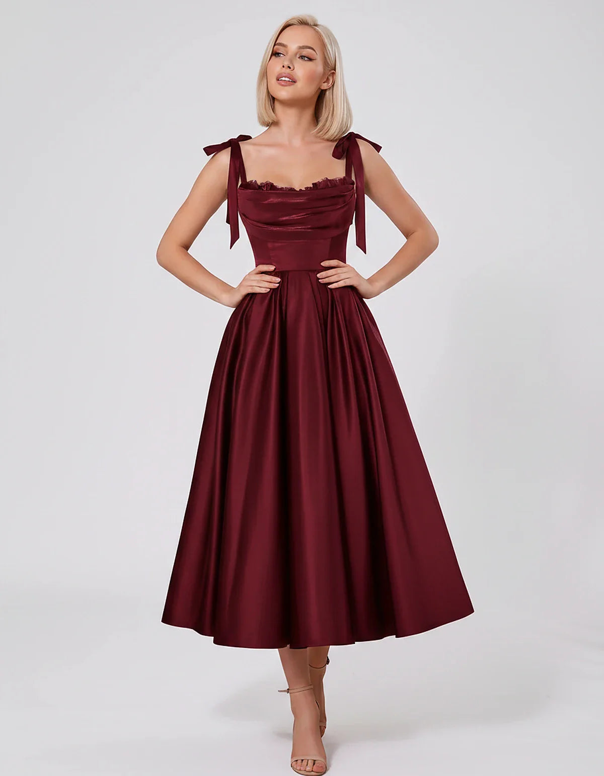 Satin Spaghetti Strap Cowl Neck A-Line Midi Dress with 3D Flowers for Prom, Party, Cocktail, Evening & Wedding Guest Events, | SKU: CM-641758203947516-BURGUNDY-L,CM-641758203947516-BURGUNDY-M,CM-641758203947516-BURGUNDY-S,CM-641758203947516-BURGUNDY-XL,CM-641758203947516-BURGUNDY-XS