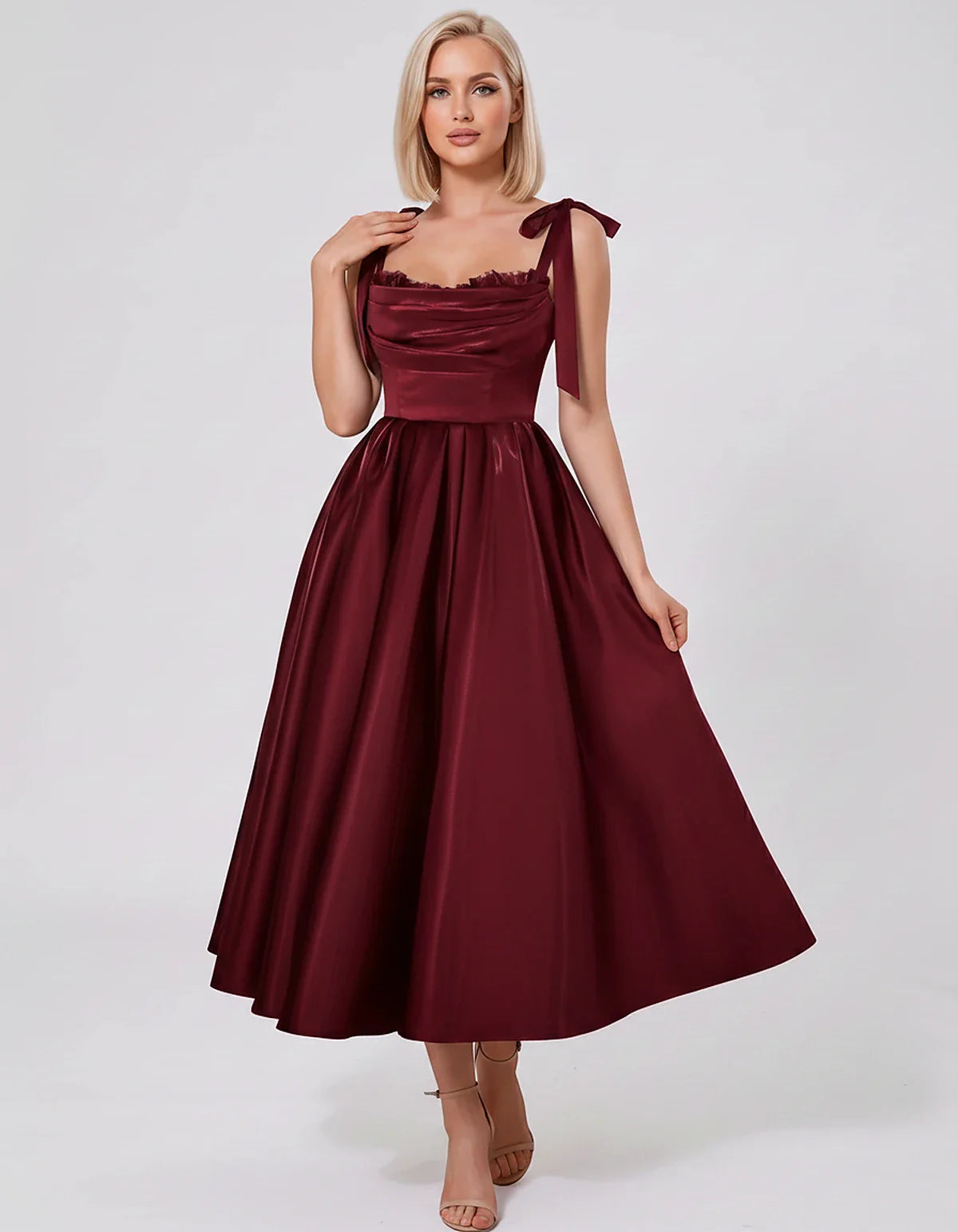 Satin Spaghetti Strap Cowl Neck A-Line Midi Dress with 3D Flowers for Prom, Party, Cocktail, Evening & Wedding Guest Events, | SKU: CM-641758203947516-BURGUNDY-L,CM-641758203947516-BURGUNDY-M,CM-641758203947516-BURGUNDY-S,CM-641758203947516-BURGUNDY-XL,CM-641758203947516-BURGUNDY-XS