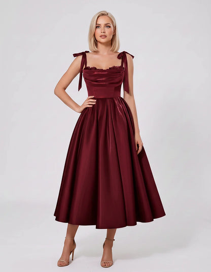 Satin Spaghetti Strap Cowl Neck A-Line Midi Dress with 3D Flowers for Prom, Party, Cocktail, Evening & Wedding Guest Events, | SKU: CM-641758203947516-BURGUNDY-L,CM-641758203947516-BURGUNDY-M,CM-641758203947516-BURGUNDY-S,CM-641758203947516-BURGUNDY-XL,CM-641758203947516-BURGUNDY-XS