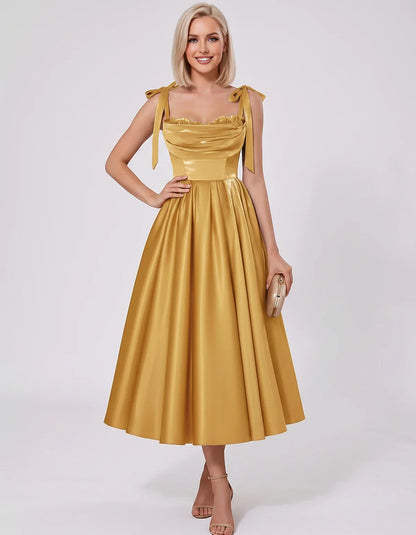 Satin Spaghetti Strap Cowl Neck A-Line Midi Dress with 3D Flowers for Prom, Party, Cocktail, Evening & Wedding Guest Events, | SKU: CM-641758203947516-GOLD-L,CM-641758203947516-GOLD-M,CM-641758203947516-GOLD-S,CM-641758203947516-GOLD-XL,CM-641758203947516-GOLD-XS