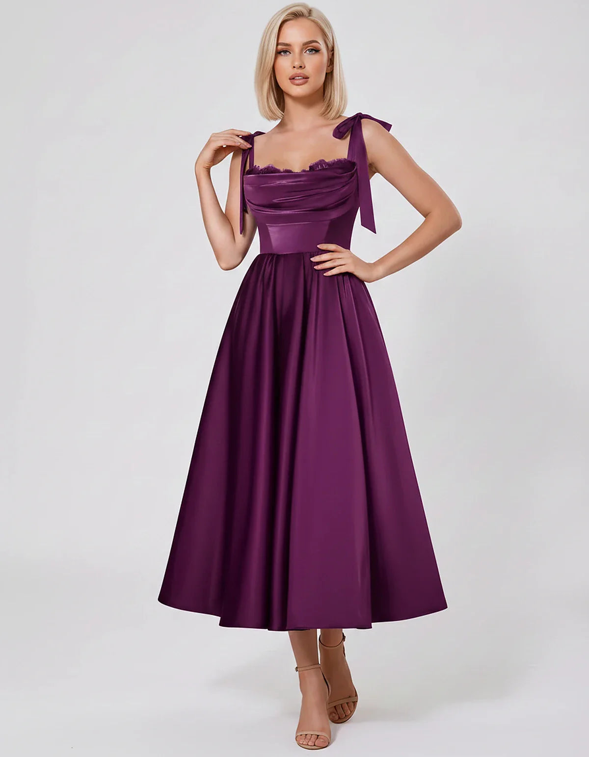 Satin Spaghetti Strap Cowl Neck A-Line Midi Dress with 3D Flowers for Prom, Party, Cocktail, Evening & Wedding Guest Events, | SKU: CM-641758203947516-PLUM-L,CM-641758203947516-PLUM-M,CM-641758203947516-PLUM-S,CM-641758203947516-PLUM-XL,CM-641758203947516-PLUM-XS