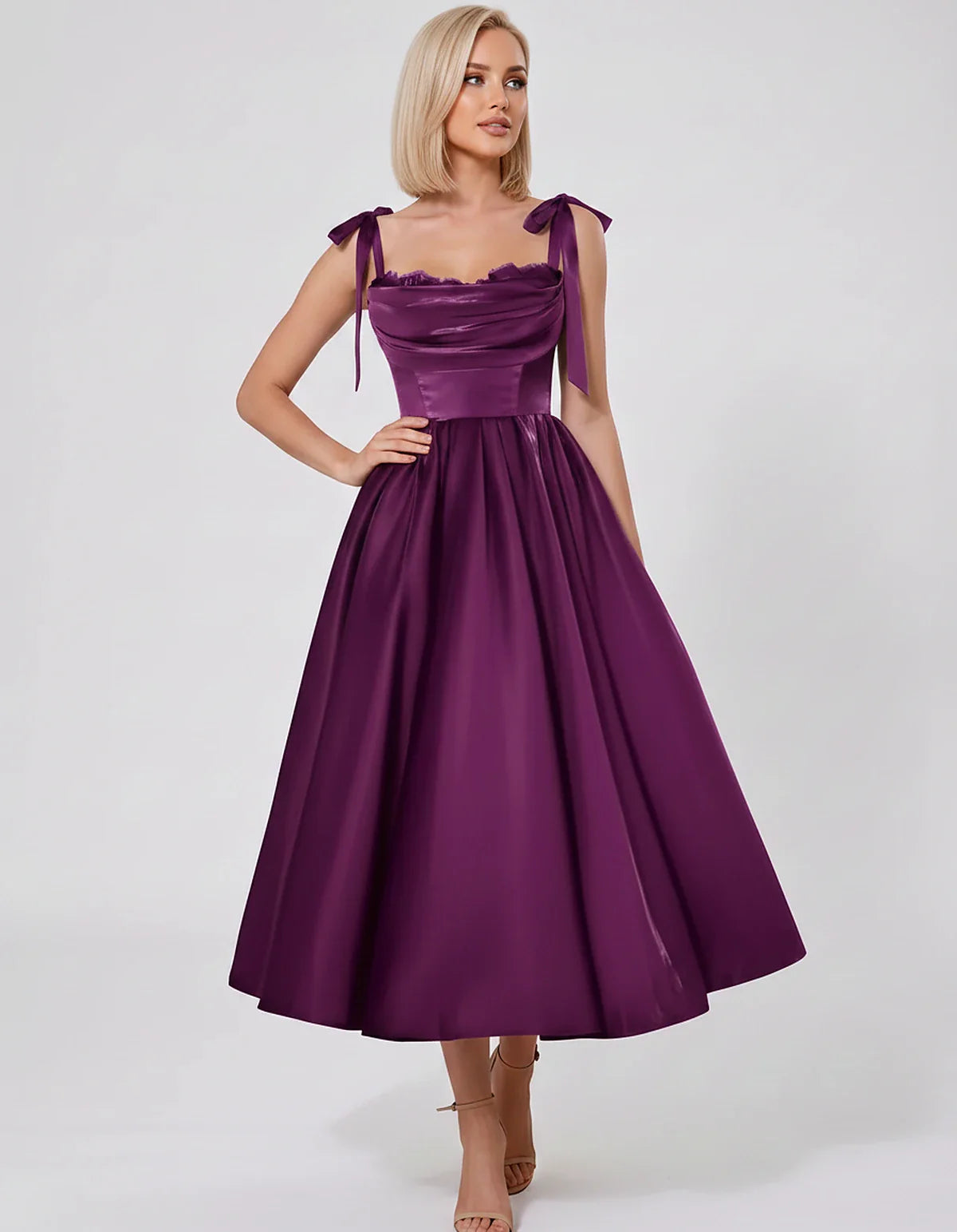 Satin Spaghetti Strap Cowl Neck A-Line Midi Dress with 3D Flowers for Prom, Party, Cocktail, Evening & Wedding Guest Events, | SKU: CM-641758203947516-PLUM-L,CM-641758203947516-PLUM-M,CM-641758203947516-PLUM-S,CM-641758203947516-PLUM-XL,CM-641758203947516-PLUM-XS