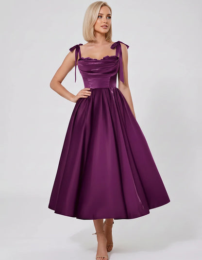 Satin Spaghetti Strap Cowl Neck A-Line Midi Dress with 3D Flowers for Prom, Party, Cocktail, Evening & Wedding Guest Events, | SKU: CM-641758203947516-PLUM-L,CM-641758203947516-PLUM-M,CM-641758203947516-PLUM-S,CM-641758203947516-PLUM-XL,CM-641758203947516-PLUM-XS