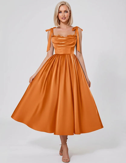 Satin Spaghetti Strap Cowl Neck A-Line Midi Dress with 3D Flowers for Prom, Party, Cocktail, Evening & Wedding Guest Events, | SKU: CM-641758203947516-ORANGE-L,CM-641758203947516-ORANGE-M,CM-641758203947516-ORANGE-S,CM-641758203947516-ORANGE-XL,CM-641758203947516-ORANGE-XS