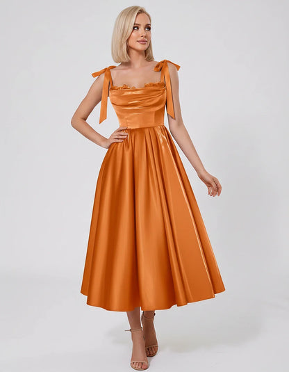 Satin Spaghetti Strap Cowl Neck A-Line Midi Dress with 3D Flowers for Prom, Party, Cocktail, Evening & Wedding Guest Events, | SKU: CM-641758203947516-ORANGE-L,CM-641758203947516-ORANGE-M,CM-641758203947516-ORANGE-S,CM-641758203947516-ORANGE-XL,CM-641758203947516-ORANGE-XS