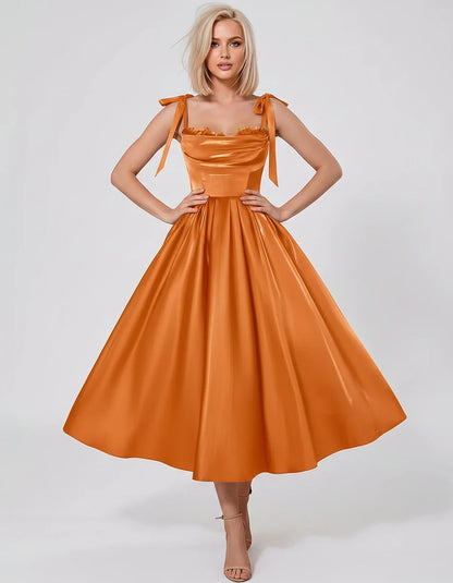 Satin Spaghetti Strap Cowl Neck A-Line Midi Dress with 3D Flowers for Prom, Party, Cocktail, Evening & Wedding Guest Events, | SKU: CM-641758203947516-ORANGE-L,CM-641758203947516-ORANGE-M,CM-641758203947516-ORANGE-S,CM-641758203947516-ORANGE-XL,CM-641758203947516-ORANGE-XS