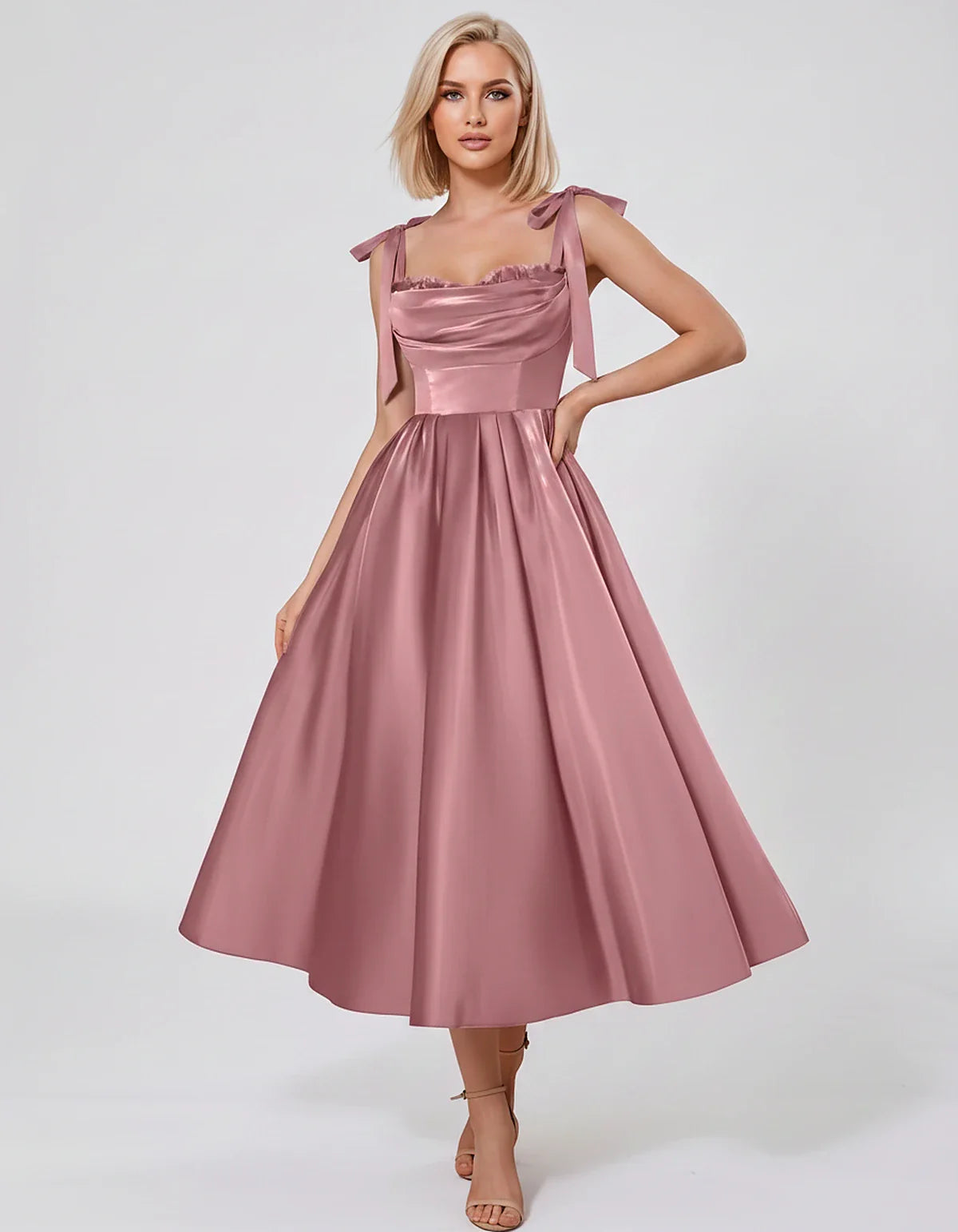 Satin Spaghetti Strap Cowl Neck A-Line Midi Dress with 3D Flowers for Prom, Party, Cocktail, Evening & Wedding Guest Events, | SKU: CM-641758203947516-ORANGE-L,CM-641758203947516-ORANGE-M,CM-641758203947516-ORANGE-S,CM-641758203947516-ORANGE-XL,CM-641758203947516-ORANGE-XS