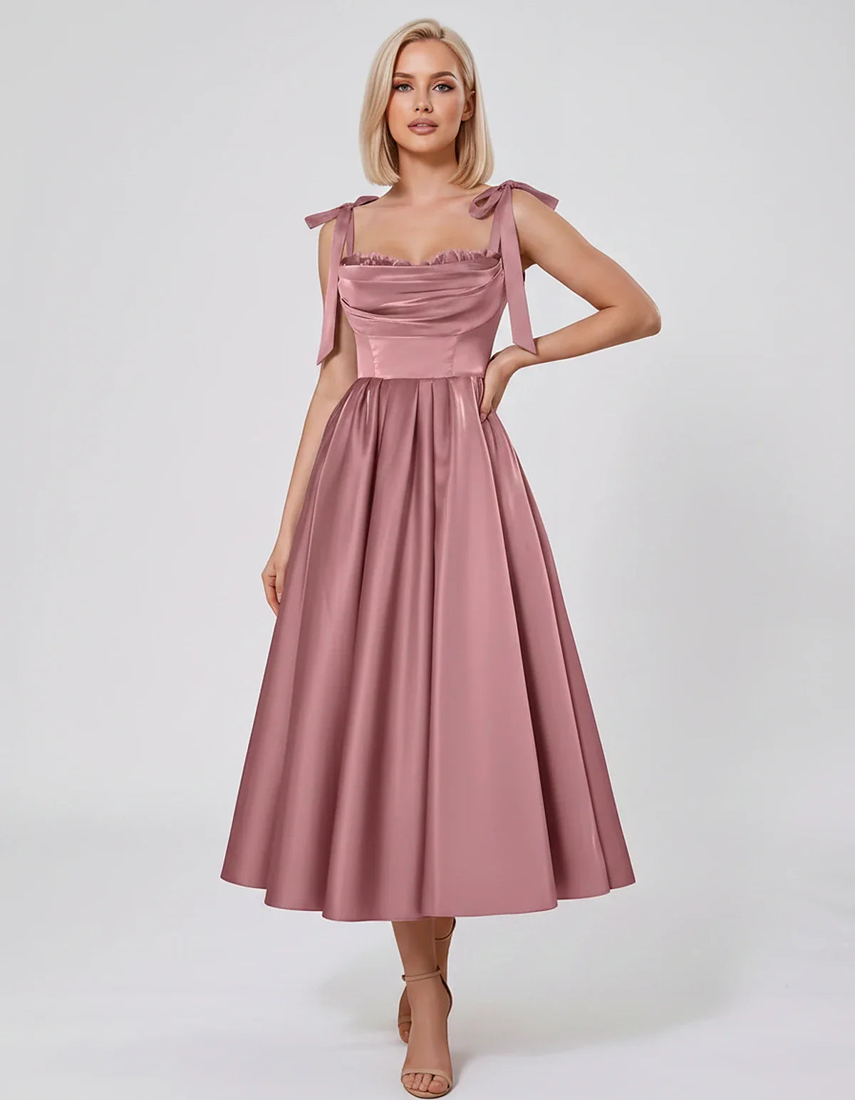 Satin Spaghetti Strap Cowl Neck A-Line Midi Dress with 3D Flowers for Prom, Party, Cocktail, Evening & Wedding Guest Events, | SKU: CM-641758203947516-ORANGE-L,CM-641758203947516-ORANGE-M,CM-641758203947516-ORANGE-S,CM-641758203947516-ORANGE-XL,CM-641758203947516-ORANGE-XS