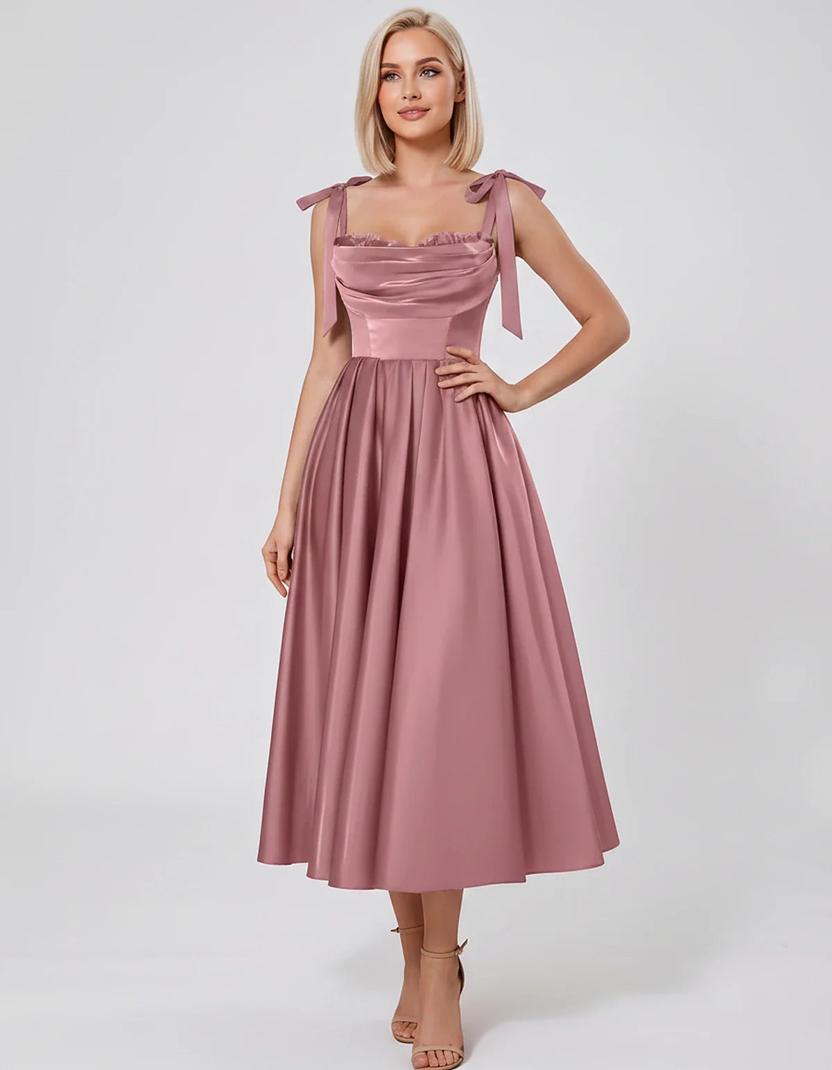 Satin Spaghetti Strap Cowl Neck A-Line Midi Dress with 3D Flowers for Prom, Party, Cocktail, Evening & Wedding Guest Events, | SKU: CM-641758203947516-ORANGE-L,CM-641758203947516-ORANGE-M,CM-641758203947516-ORANGE-S,CM-641758203947516-ORANGE-XL,CM-641758203947516-ORANGE-XS