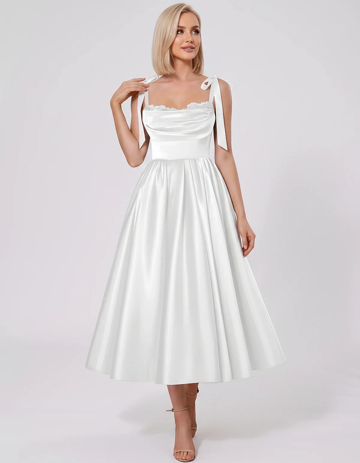 Satin Spaghetti Strap Cowl Neck A-Line Midi Dress with 3D Flowers for Prom, Party, Cocktail, Evening & Wedding Guest Events, | SKU: CM-641758203947516-WHITE-L,CM-641758203947516-WHITE-M,CM-641758203947516-WHITE-S,CM-641758203947516-WHITE-XL,CM-641758203947516-WHITE-XS