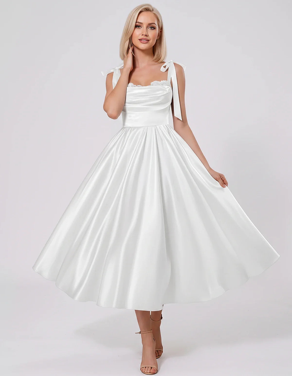 Satin Spaghetti Strap Cowl Neck A-Line Midi Dress with 3D Flowers for Prom, Party, Cocktail, Evening & Wedding Guest Events, | SKU: CM-641758203947516-WHITE-L,CM-641758203947516-WHITE-M,CM-641758203947516-WHITE-S,CM-641758203947516-WHITE-XL,CM-641758203947516-WHITE-XS