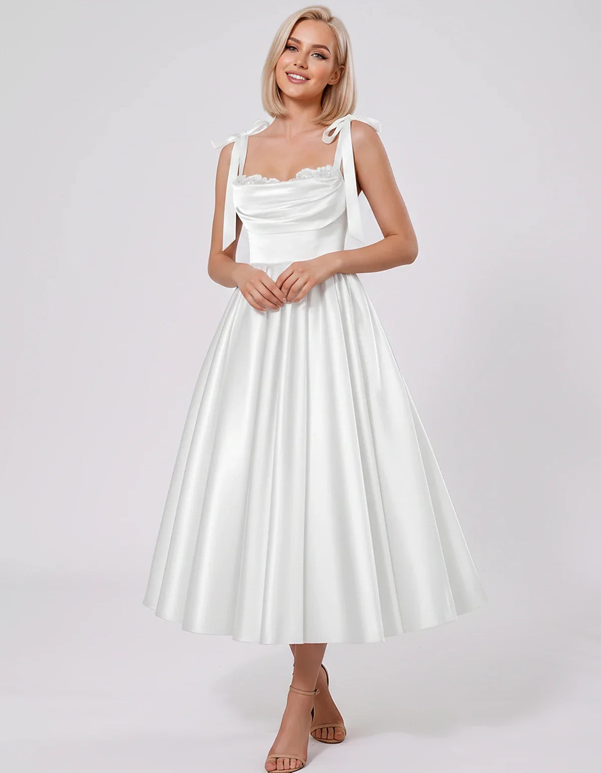 Satin Spaghetti Strap Cowl Neck A-Line Midi Dress with 3D Flowers for Prom, Party, Cocktail, Evening & Wedding Guest Events, | SKU: CM-641758203947516-WHITE-L,CM-641758203947516-WHITE-M,CM-641758203947516-WHITE-S,CM-641758203947516-WHITE-XL,CM-641758203947516-WHITE-XS