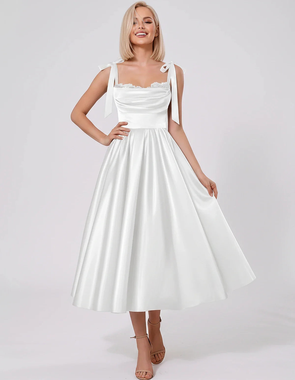 Satin Spaghetti Strap Cowl Neck A-Line Midi Dress with 3D Flowers for Prom, Party, Cocktail, Evening & Wedding Guest Events, | SKU: CM-641758203947516-WHITE-L,CM-641758203947516-WHITE-M,CM-641758203947516-WHITE-S,CM-641758203947516-WHITE-XL,CM-641758203947516-WHITE-XS