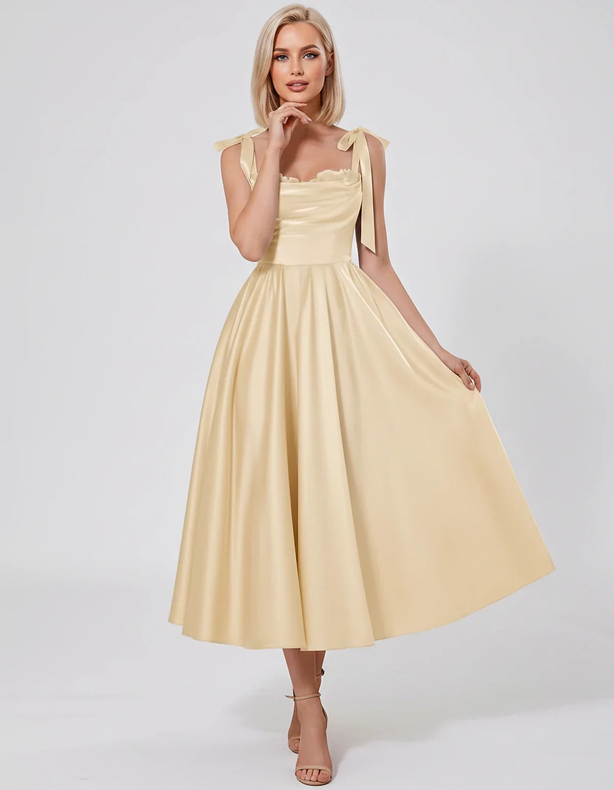Satin Spaghetti Strap Cowl Neck A-Line Midi Dress with 3D Flowers for Prom, Party, Cocktail, Evening & Wedding Guest Events, | SKU: CM-641758203947516-BEIGE-L,CM-641758203947516-BEIGE-M,CM-641758203947516-BEIGE-S,CM-641758203947516-BEIGE-XL,CM-641758203947516-BEIGE-XS