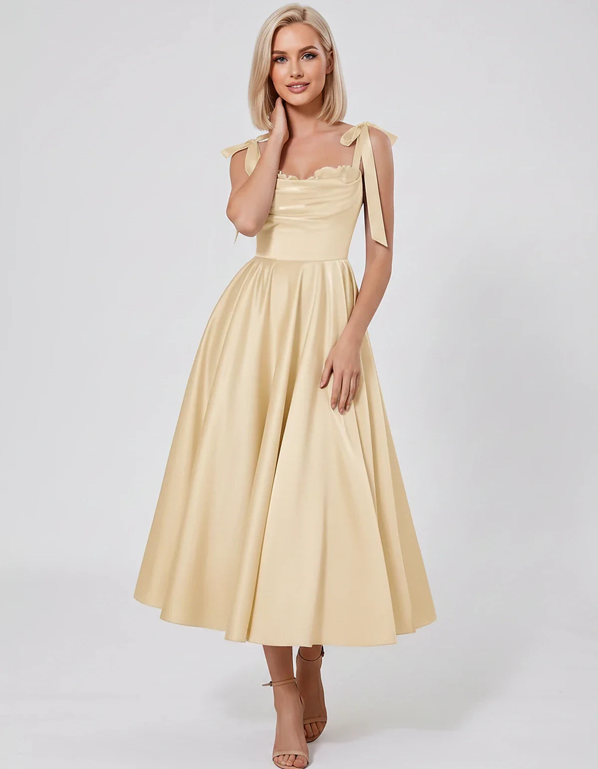 Satin Spaghetti Strap Cowl Neck A-Line Midi Dress with 3D Flowers for Prom, Party, Cocktail, Evening & Wedding Guest Events, | SKU: CM-641758203947516-BEIGE-L,CM-641758203947516-BEIGE-M,CM-641758203947516-BEIGE-S,CM-641758203947516-BEIGE-XL,CM-641758203947516-BEIGE-XS