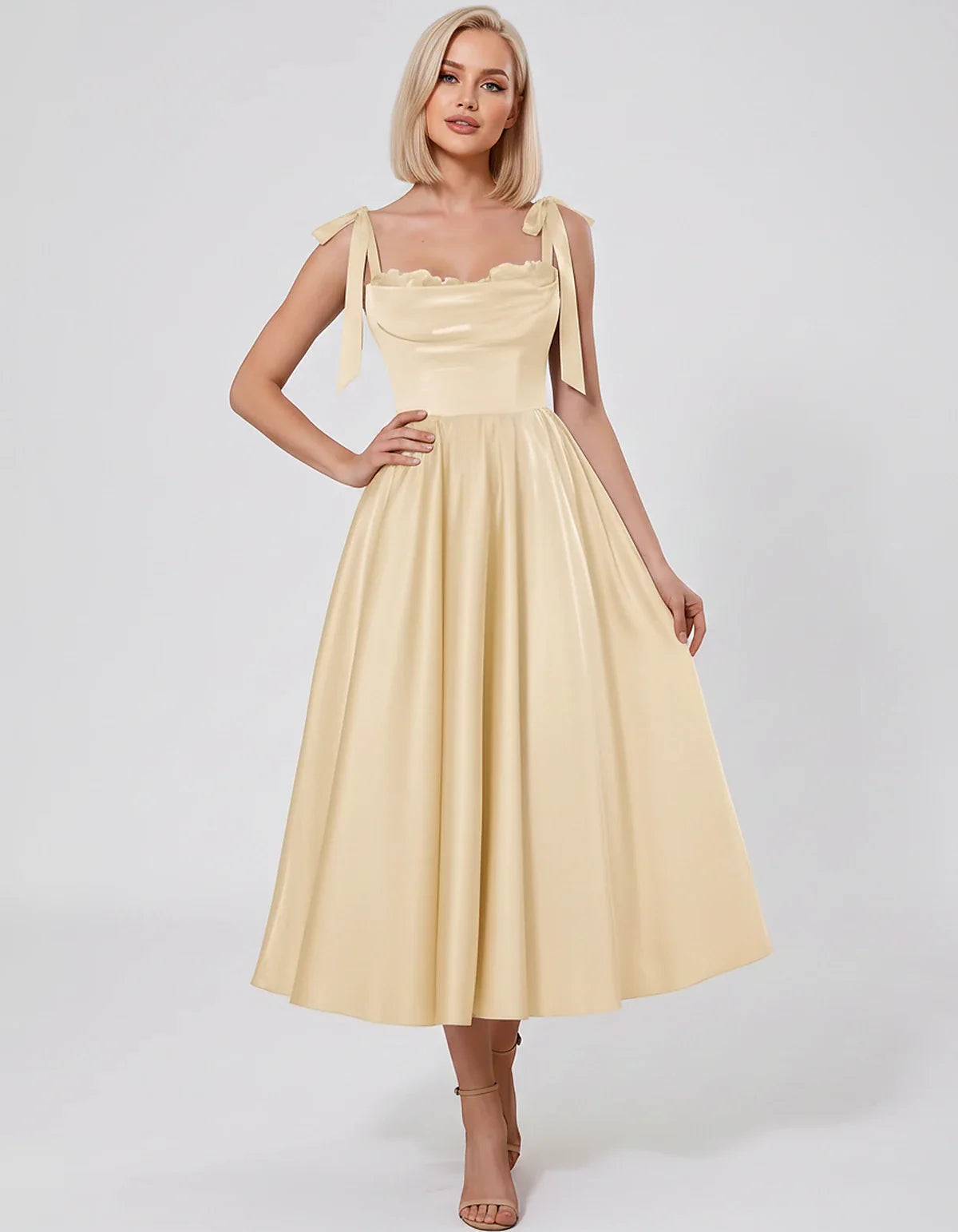 Satin Spaghetti Strap Cowl Neck A-Line Midi Dress with 3D Flowers for Prom, Party, Cocktail, Evening & Wedding Guest Events, | SKU: CM-641758203947516-BEIGE-L,CM-641758203947516-BEIGE-M,CM-641758203947516-BEIGE-S,CM-641758203947516-BEIGE-XL,CM-641758203947516-BEIGE-XS
